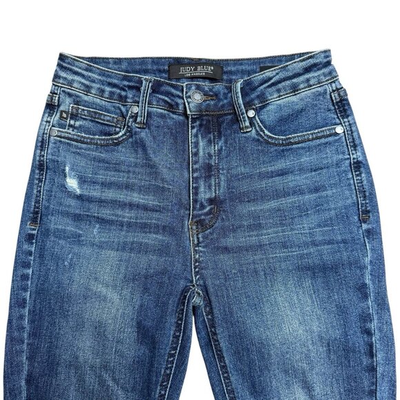 JUDY BLUE JEANS DISTRESSED KNEE SKINNY HIGH RISE STRETCH SIZE 5 / 27 DENIM - Picture 3 of 8